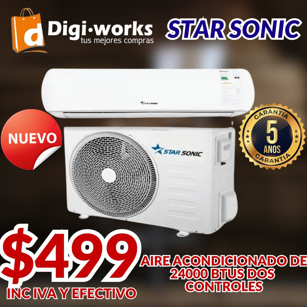 STARSONIC AIRE ACONDCIONADO MEJOR EN USA 24000 BTUS 2 CONTROLES 5 AÑOS DE GARANTIA