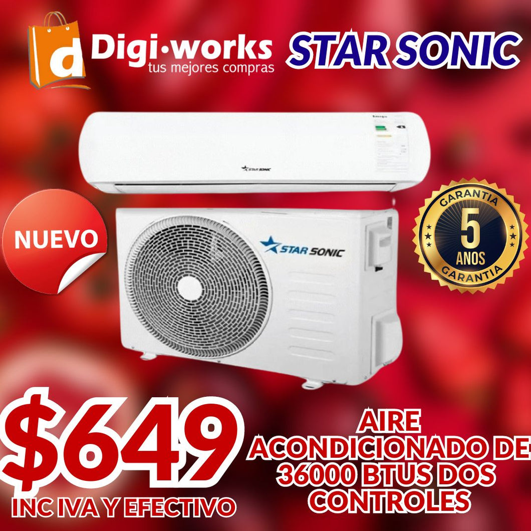 STARSONIC AIRE ACONDCIONADO MEJOR EN USA 36000 BTUS 2 CONTROLES 5 AÑOS DE GARANTIA